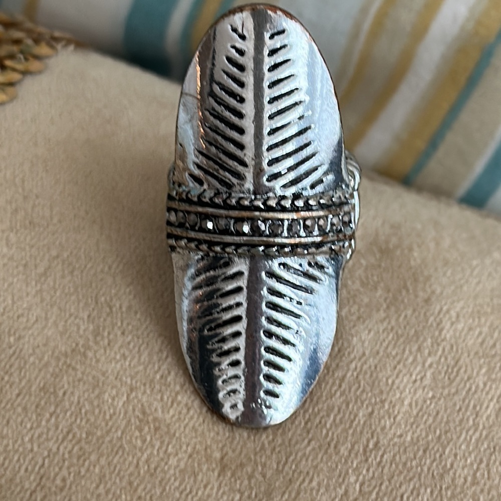 Statement Ring Silver Tone Tiny Marquisettes Etch… - image 1